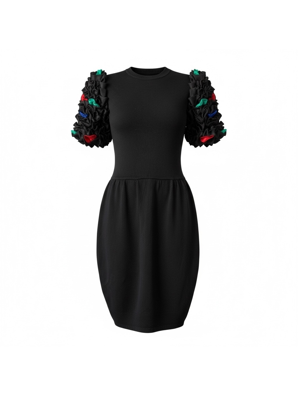 St. John Black Ruffle Sleeve Statement Dress